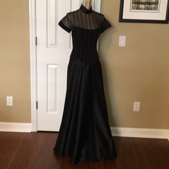Cache Dresses & Skirts - Black corseted gown w/sheer top